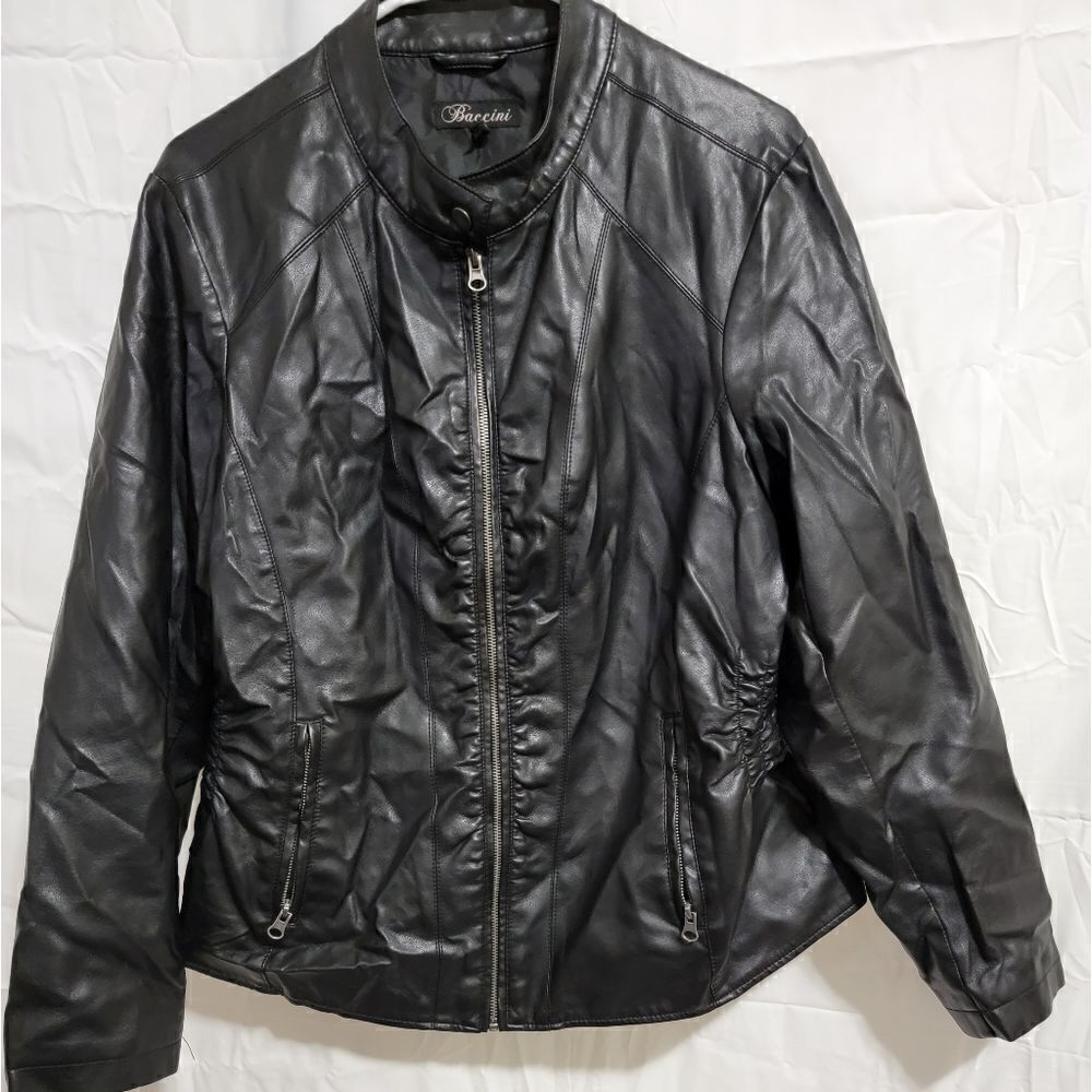 Baccini black faux leather coat